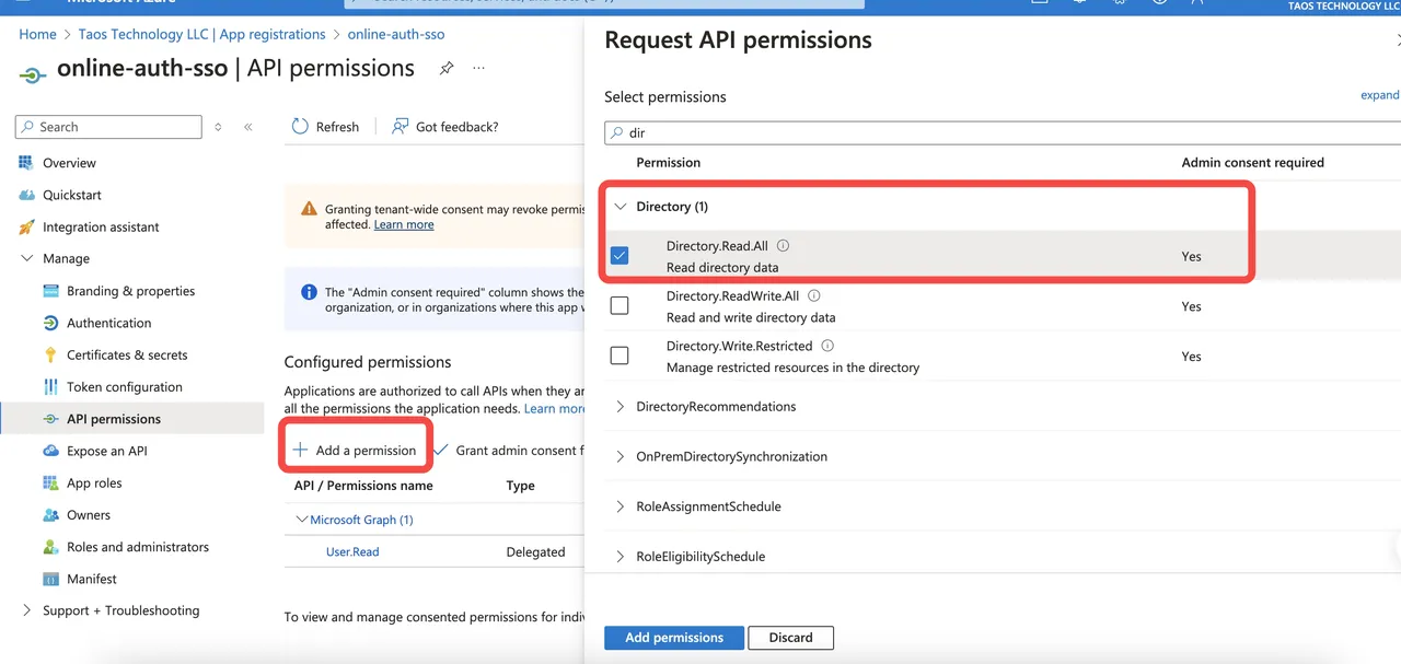 Azure add permissions