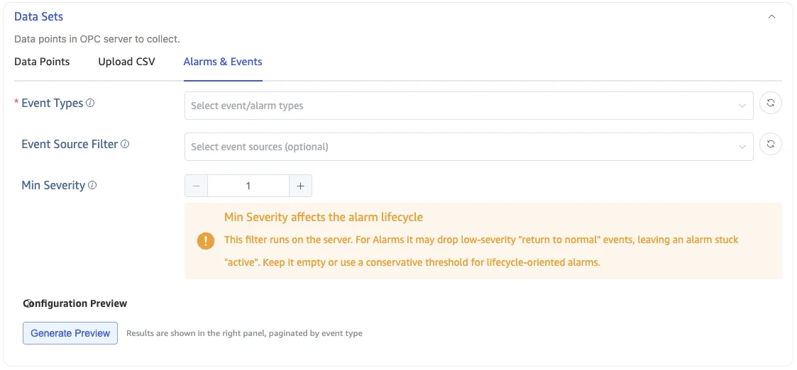 Alarm and Event collection configuration