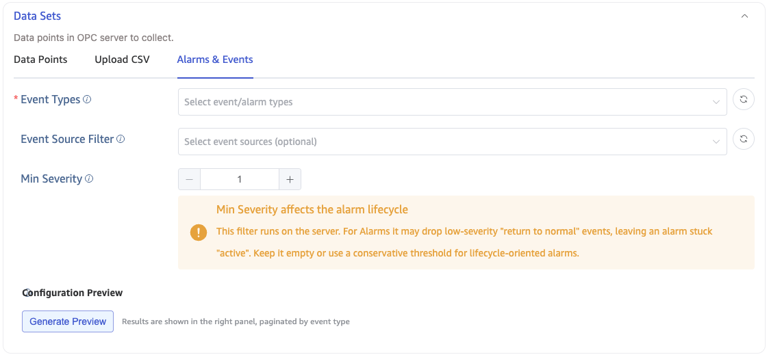 Alarm and Event collection configuration