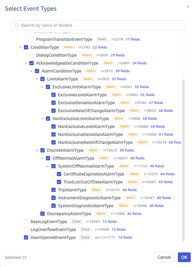 Event type tree