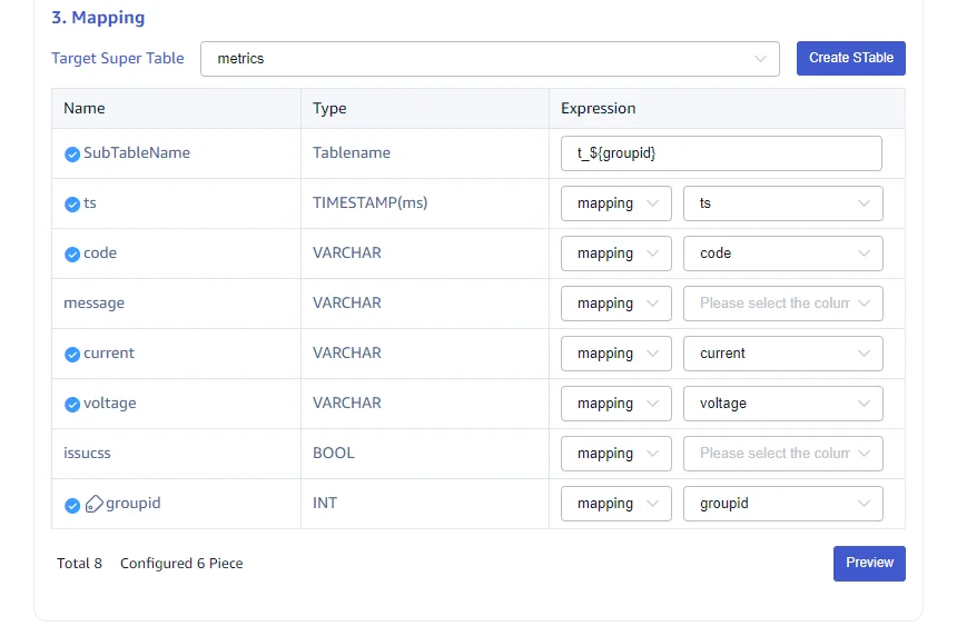 Configure table mapping