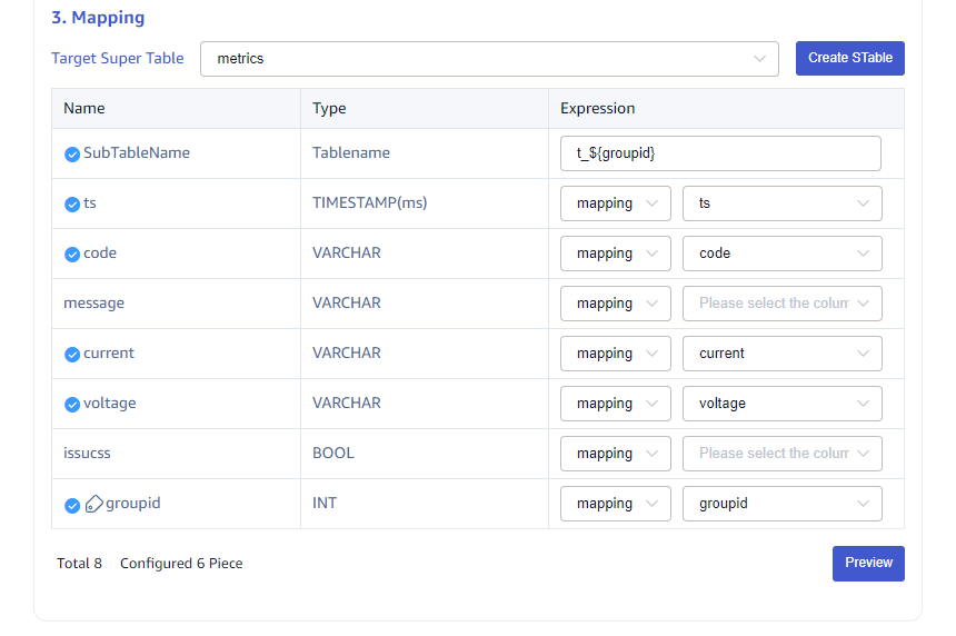 Configure table mapping