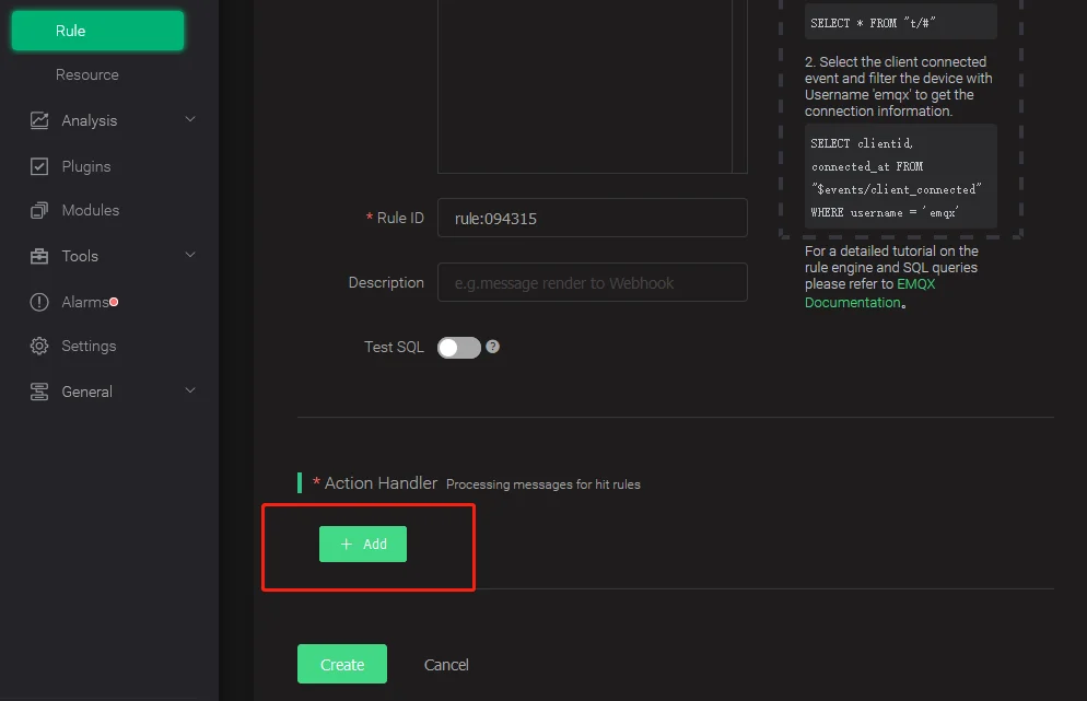 Add action handler