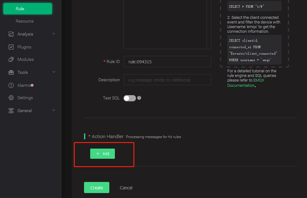 Add action handler