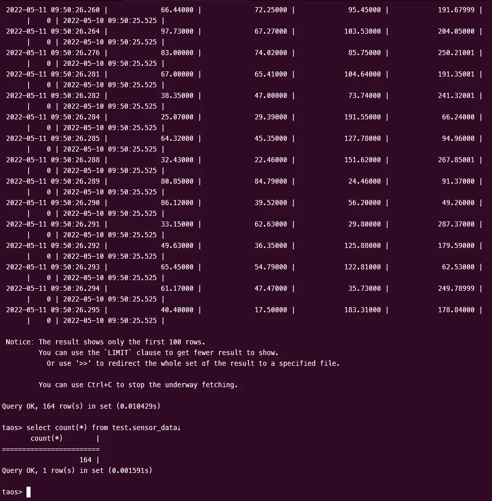 Verify that data is written to TDengine