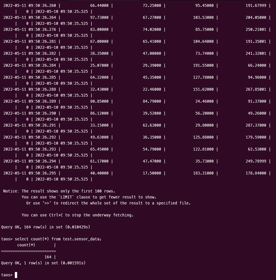 Verify that data is written to TDengine