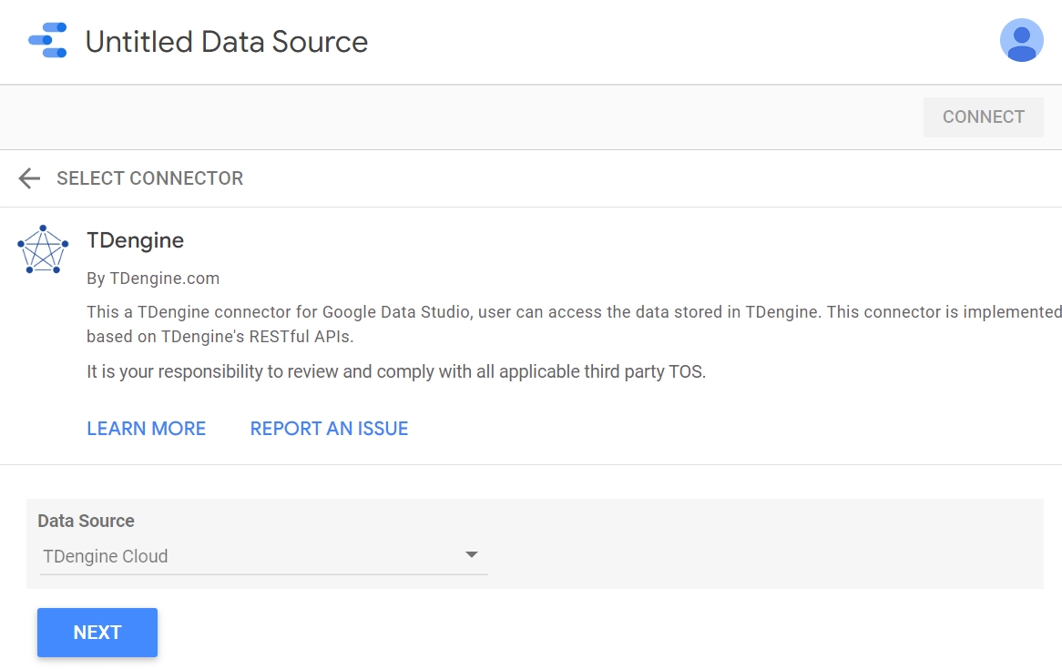 Data Studio Data Source Selection