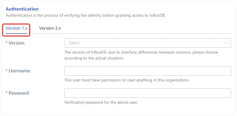 Configure authentication information for InfluxDB 1.x