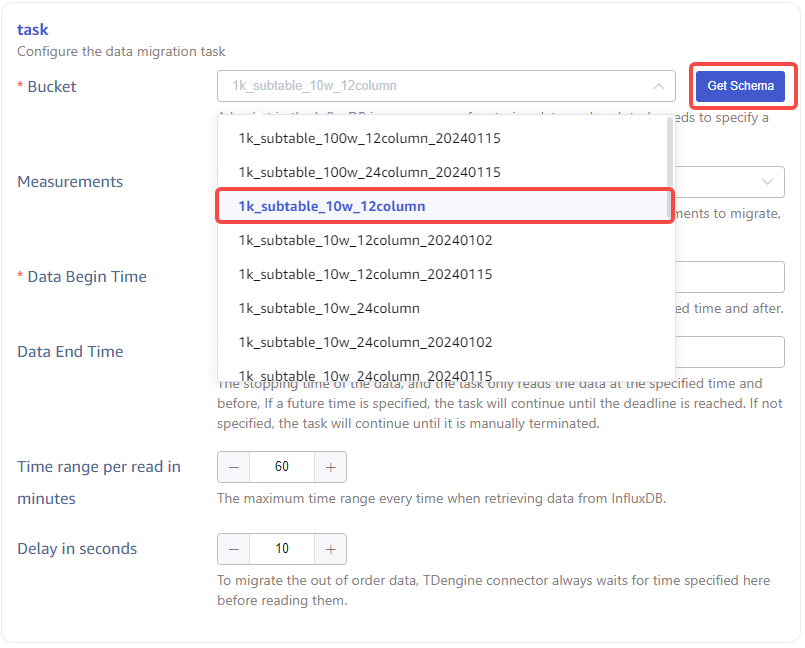 Configure task information