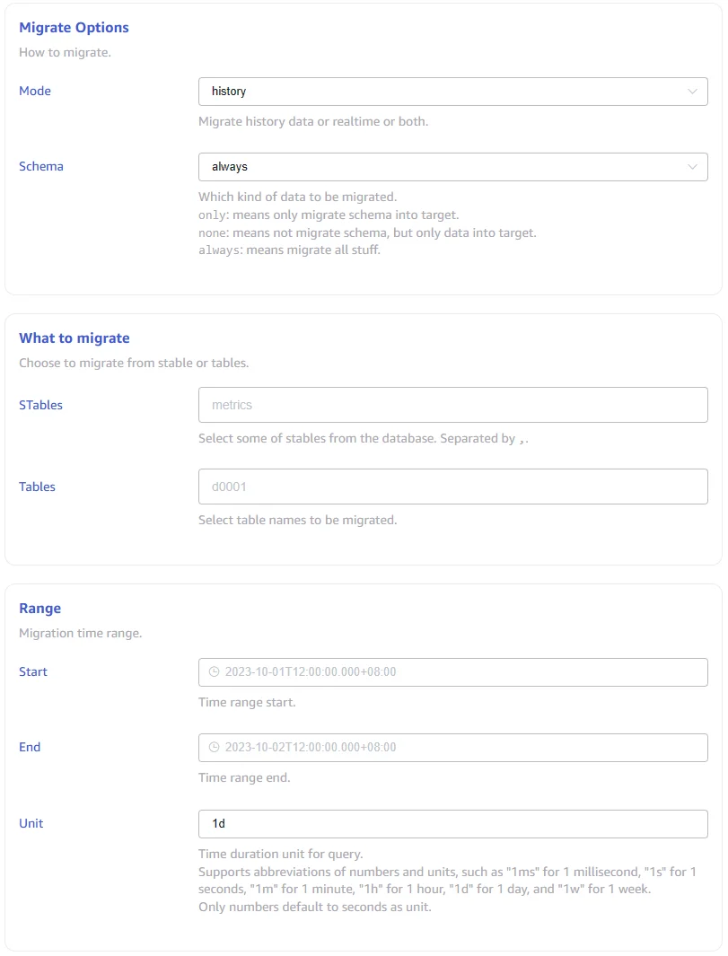 Configure migration options