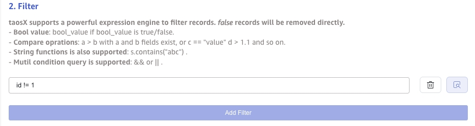 Data filtering conditions