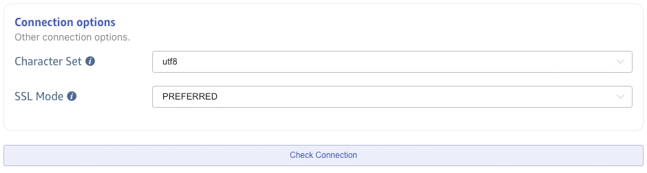 Configure character set and SSL mode