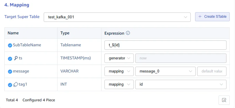 Configure table mapping