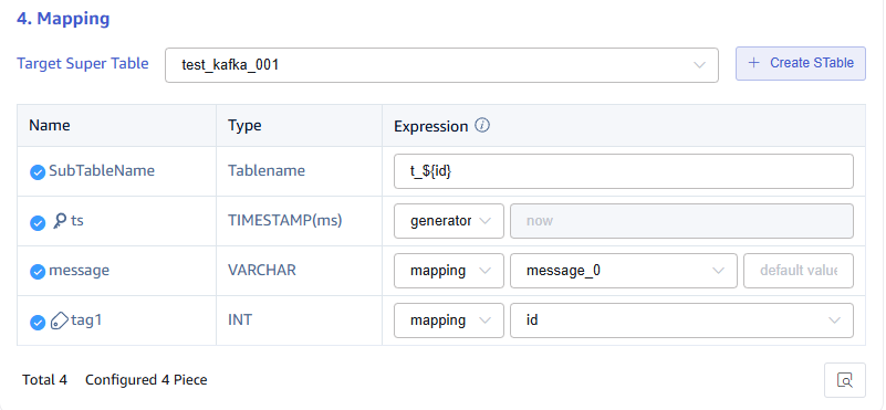 Configure table mapping