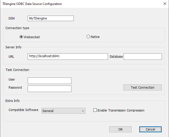 Configure TDengine data source with WebSocket connection