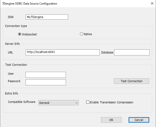 Configure TDengine data source with WebSocket connection