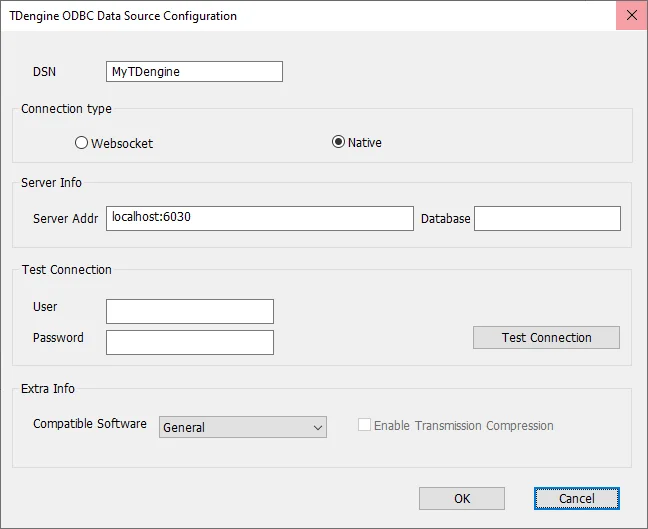Configure TDengine data source with native connection