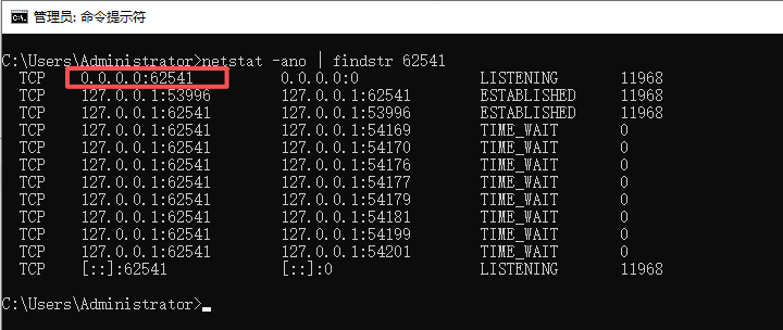 netstat verifies the listening address