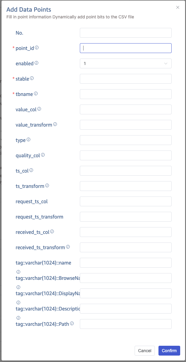 Add data points form
