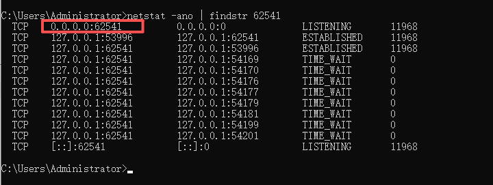 netstat verifies the listening address