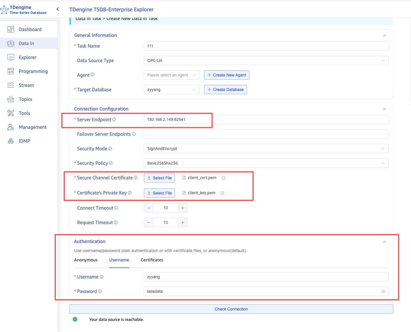 Explorer certificate-based connection