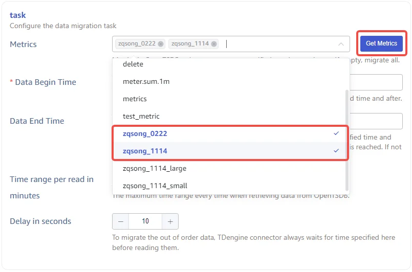 Configure task information