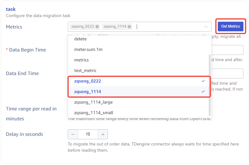 Configure task information