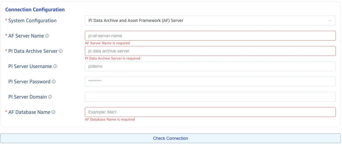 Configure PI Data Archive and Asset Framework connection