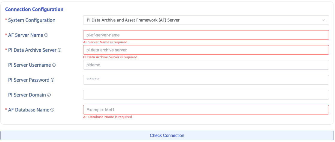 Configure PI Data Archive and Asset Framework connection
