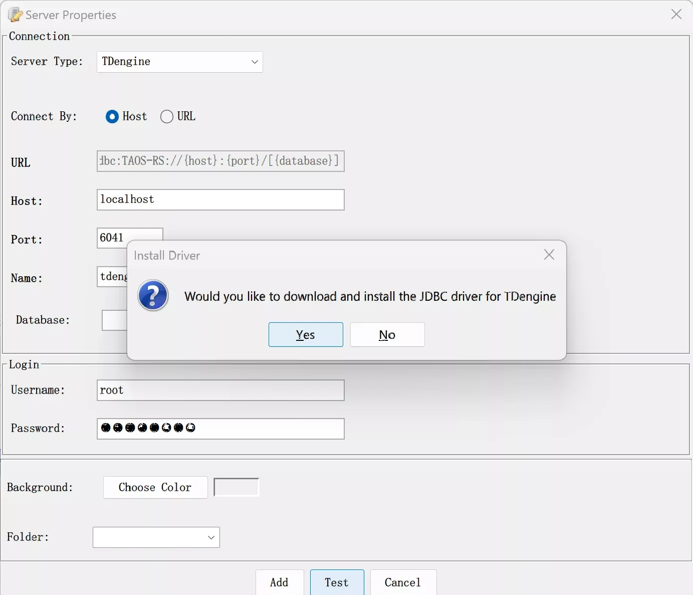 Configure TDengine connection and download client library