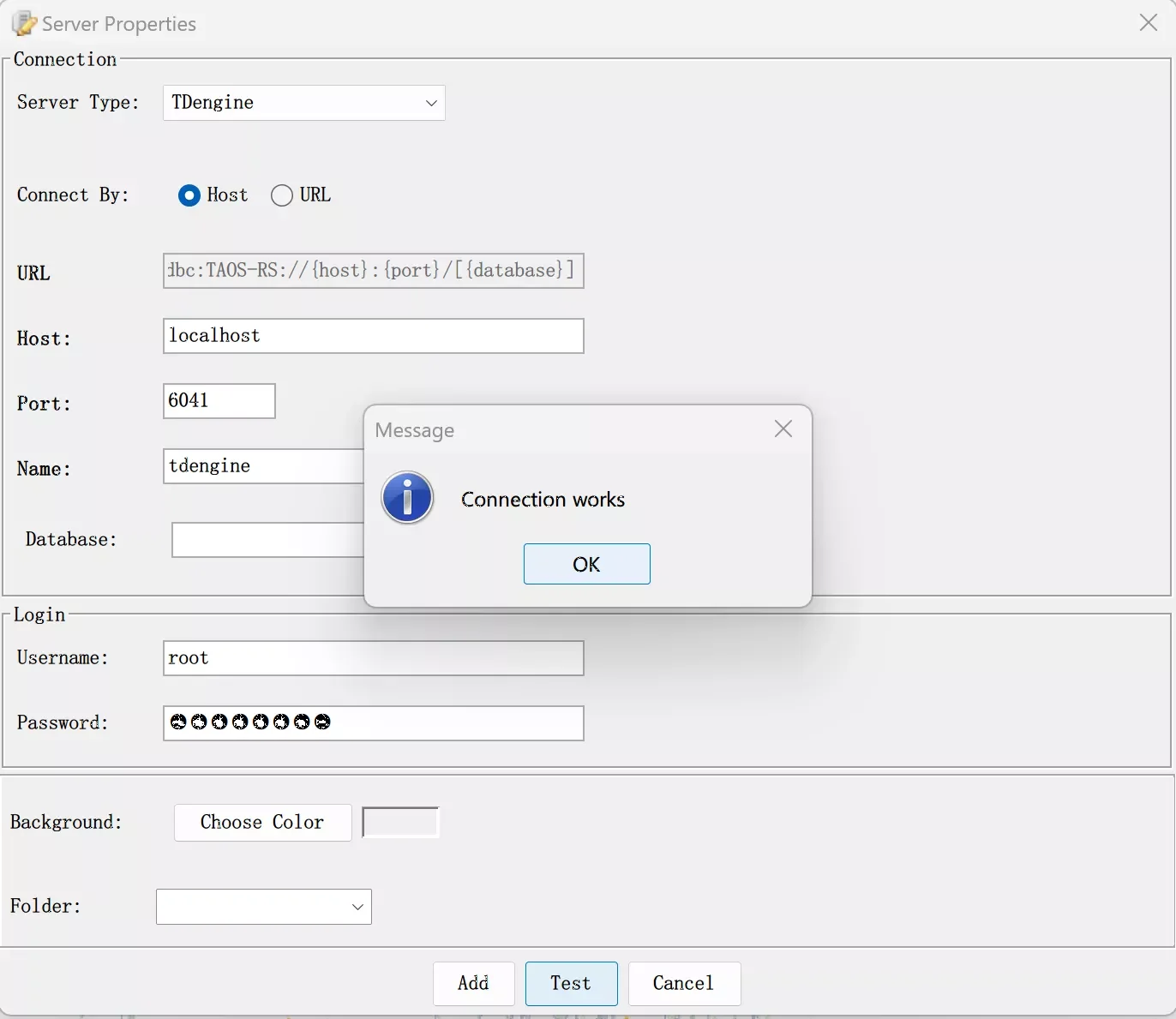 qStudio connected successfully to TDengine