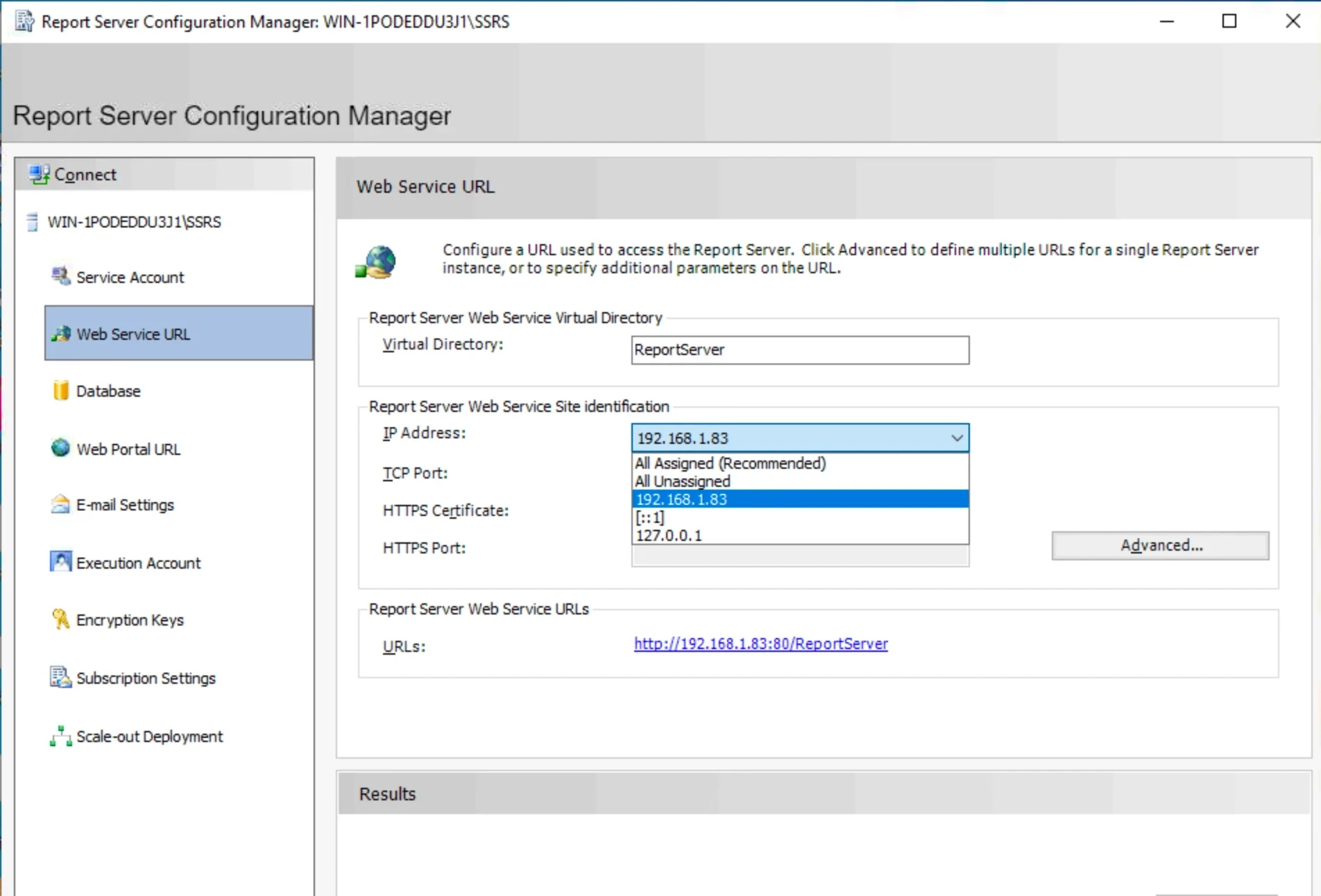 Configure SSRS web service URL