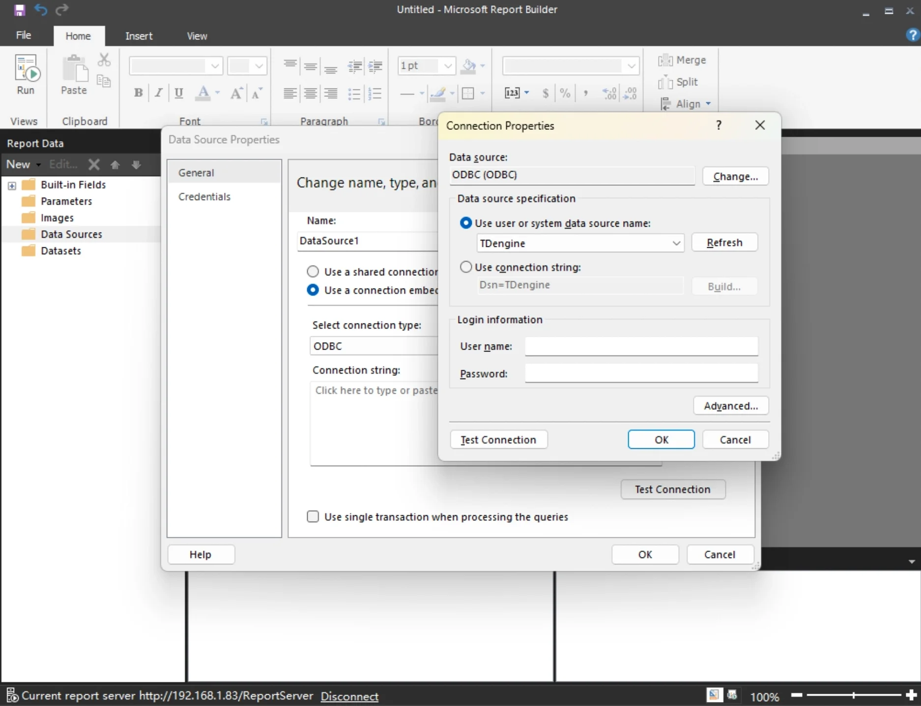 Create ODBC data source connection