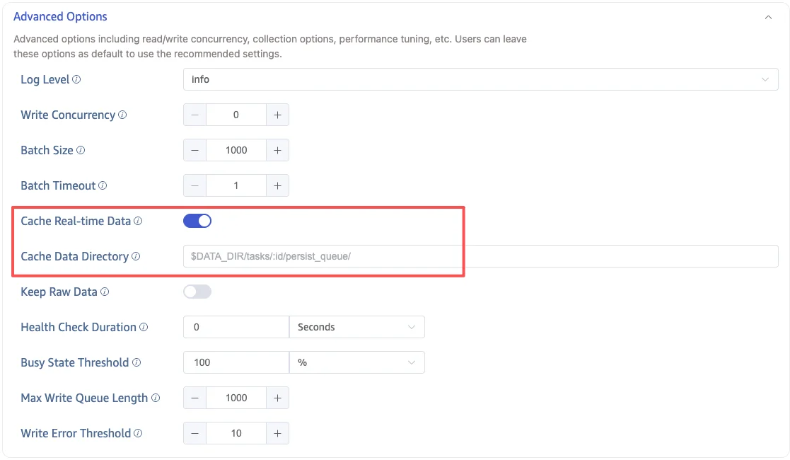 OPC UA Advanced Options - Cache Real-time Data
