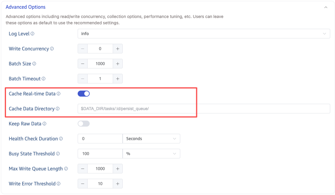 OPC UA Advanced Options - Cache Real-time Data