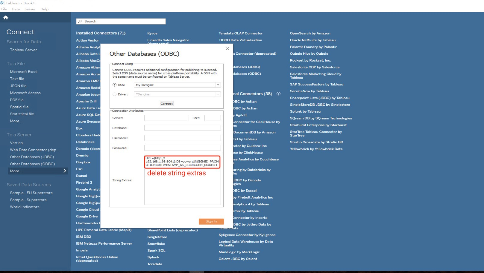 Configure ODBC connection
