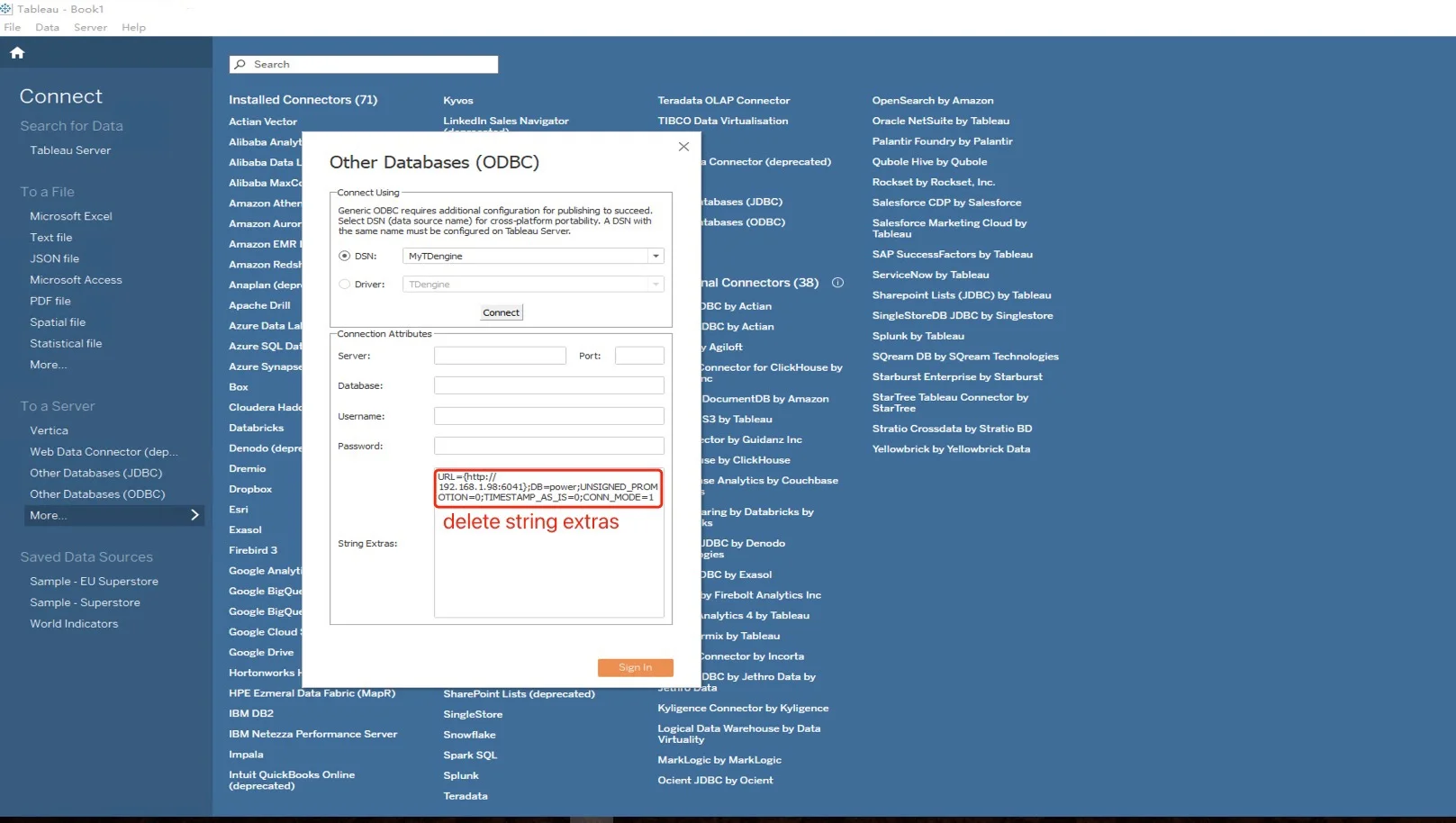 Configure ODBC connection
