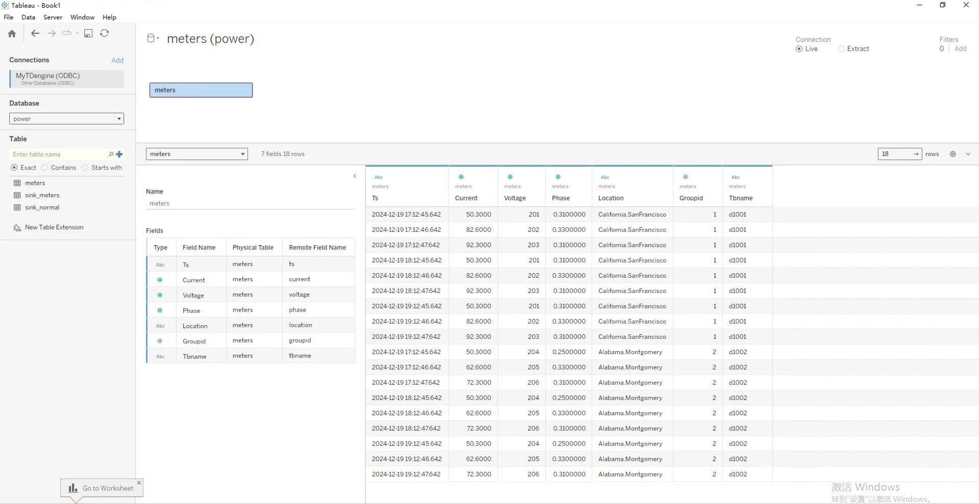 Display data in selected tables