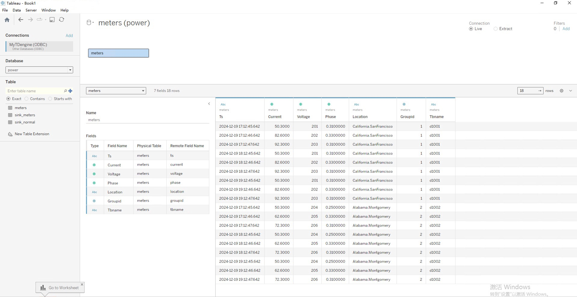 Display data in selected tables
